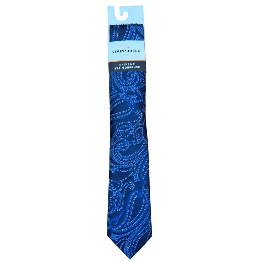 New Van Heusen Cobalt Blue‎ Paisley Tie  Stain Shield Extreme Stain Defense